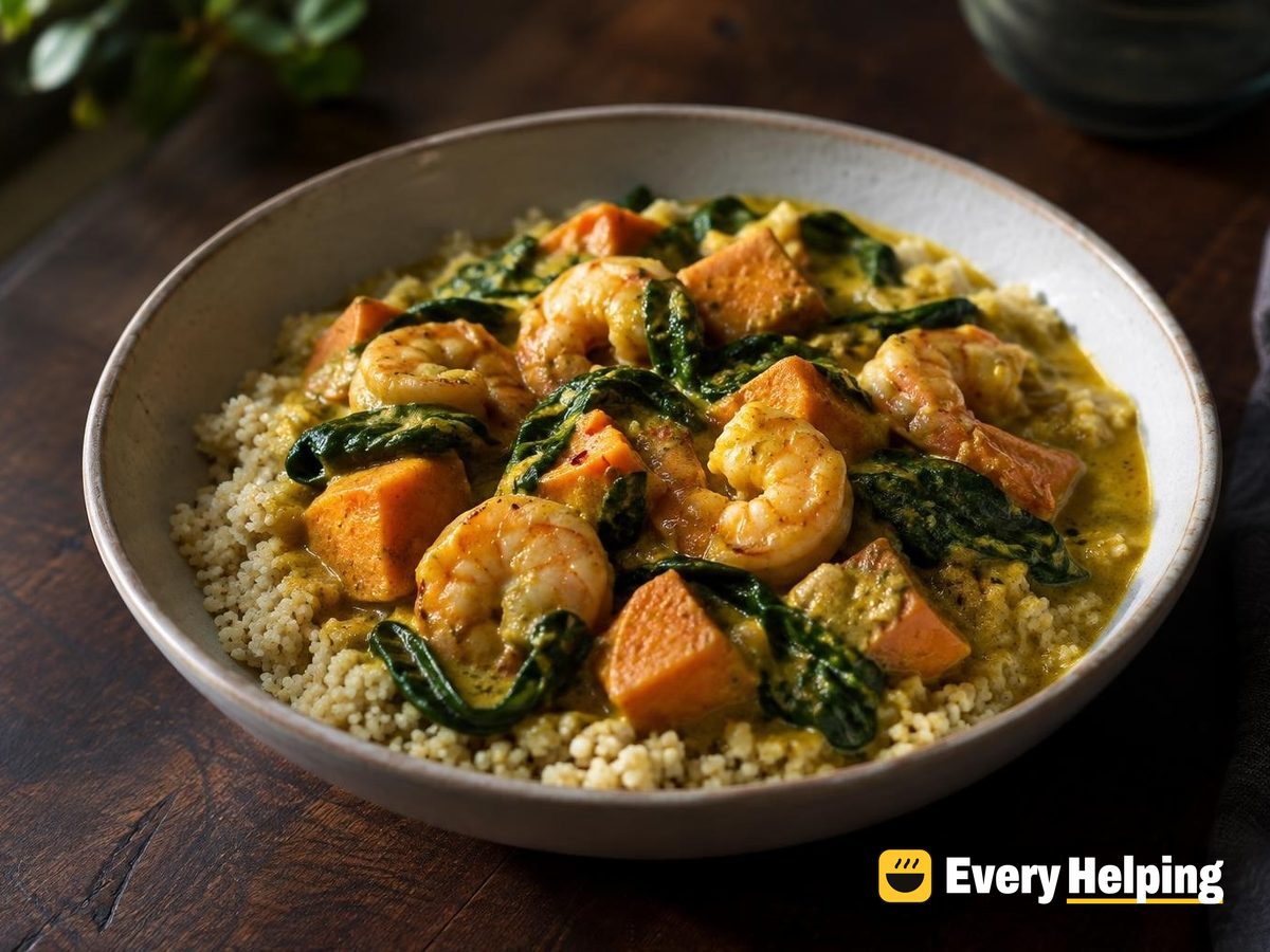 Shrimp, Sweet Potato and Spinach Coconut Curry