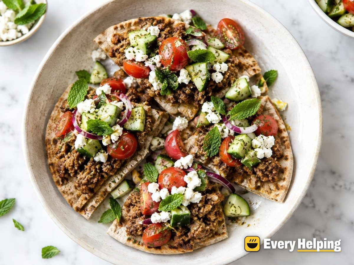 Spiced Pork Kofta Pita Toasts with Feta
