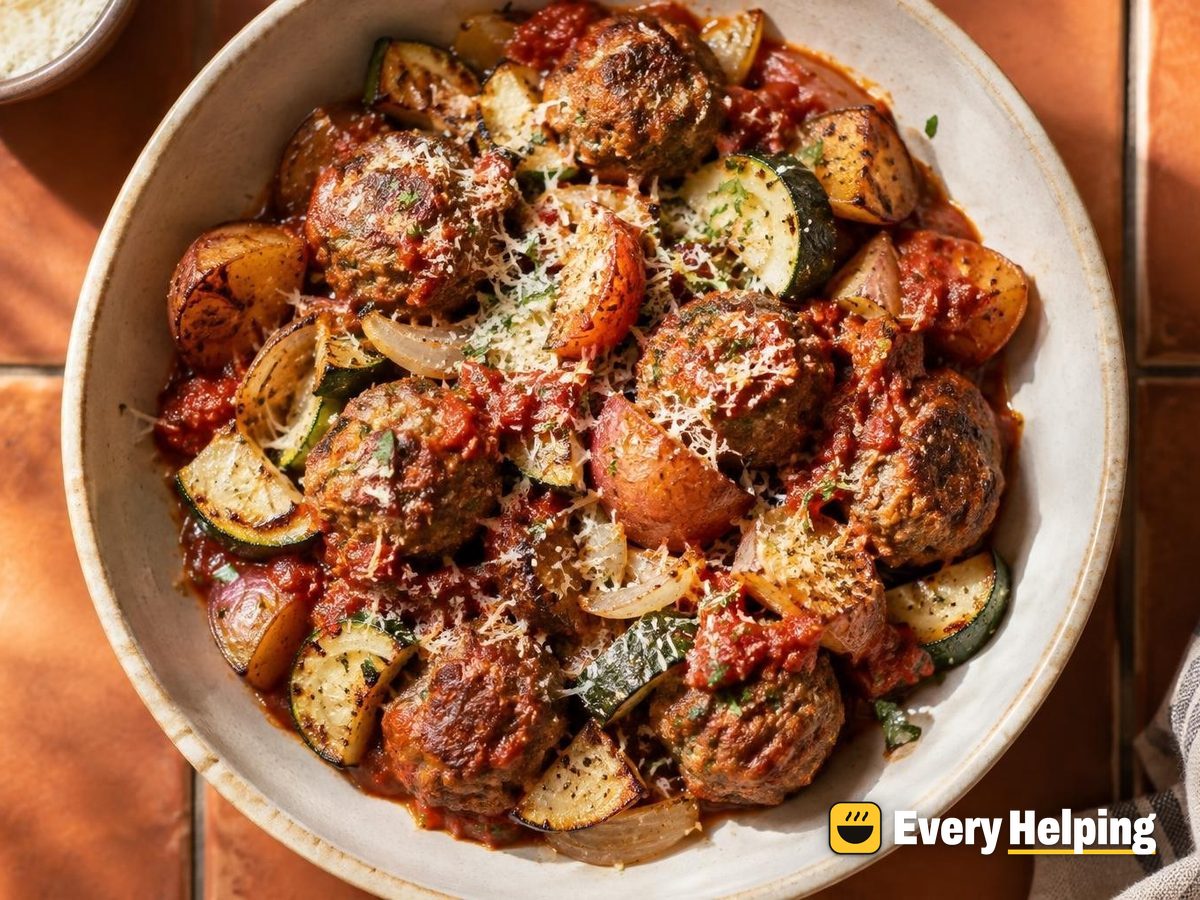 Smoky Paprika Beef Meatballs with Roasted Zucchini