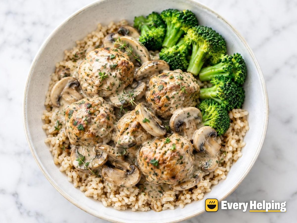 Thyme-Rosemary Turkey Meatballs with Mushroom Sauce