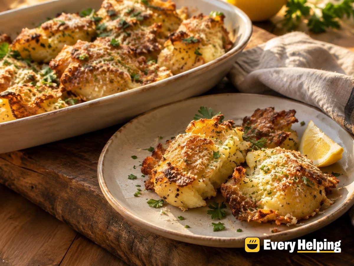 Crispy Smashed Parmesan Russet Potatoes