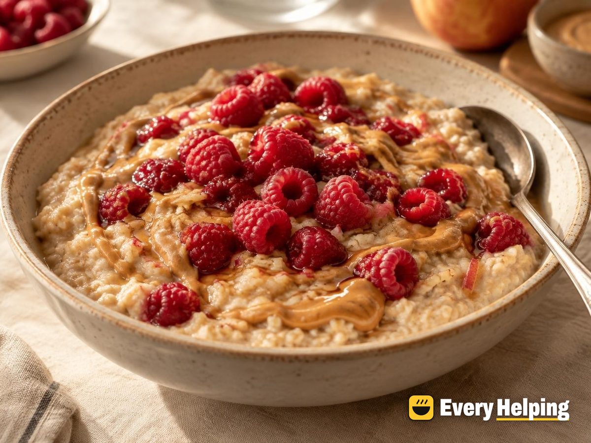 Apple-Simmered Oat Milk Porridge with Raspberries