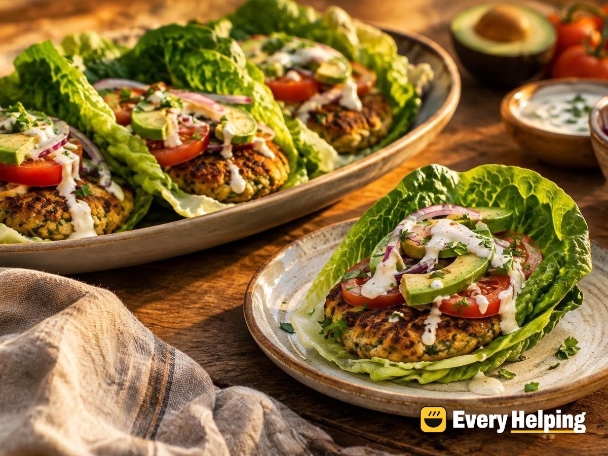 Crispy Chickpea Falafel Burgers in Lettuce Wraps