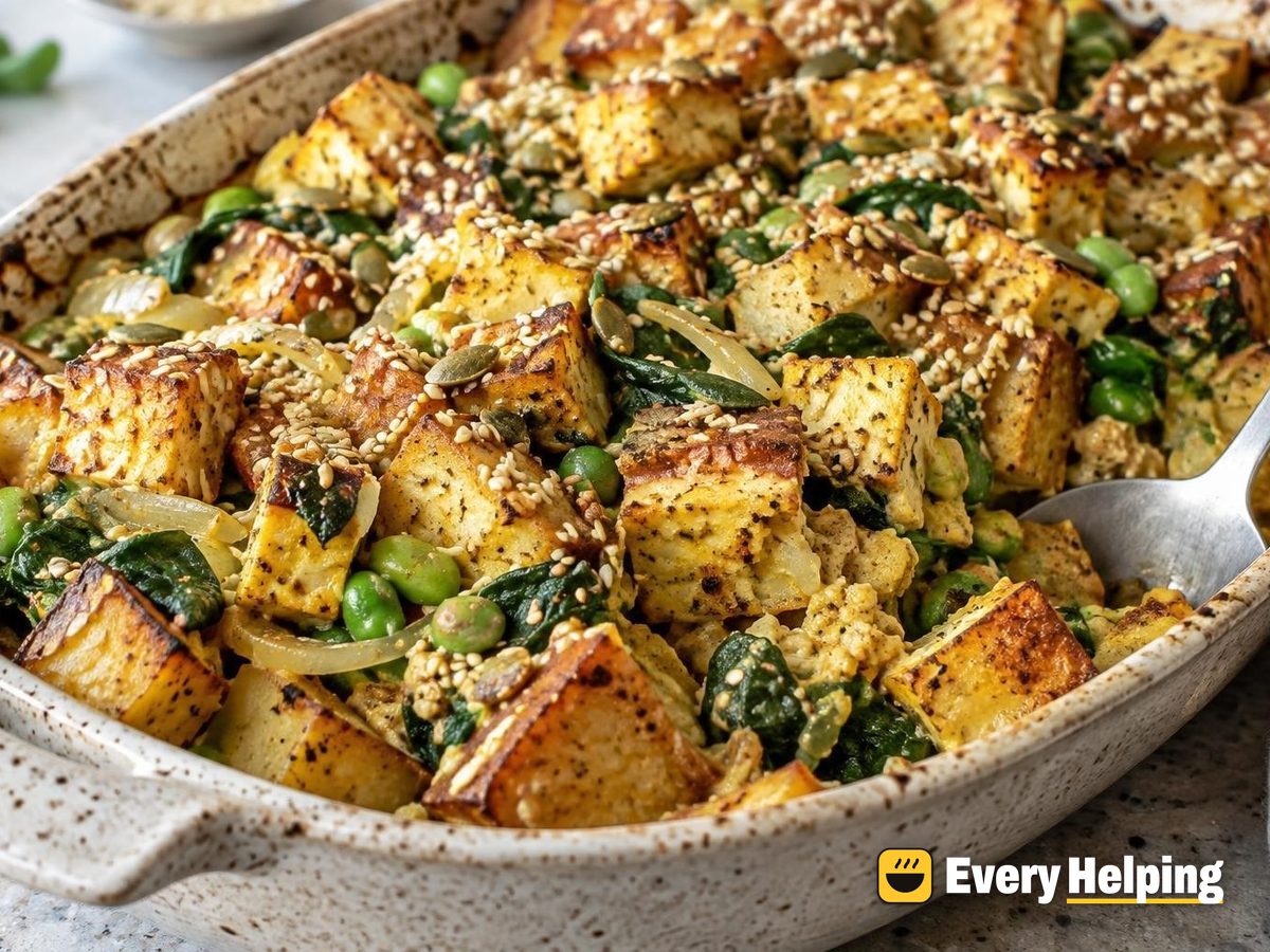 Curried Tofu Potato Bake with Sesame Crust
