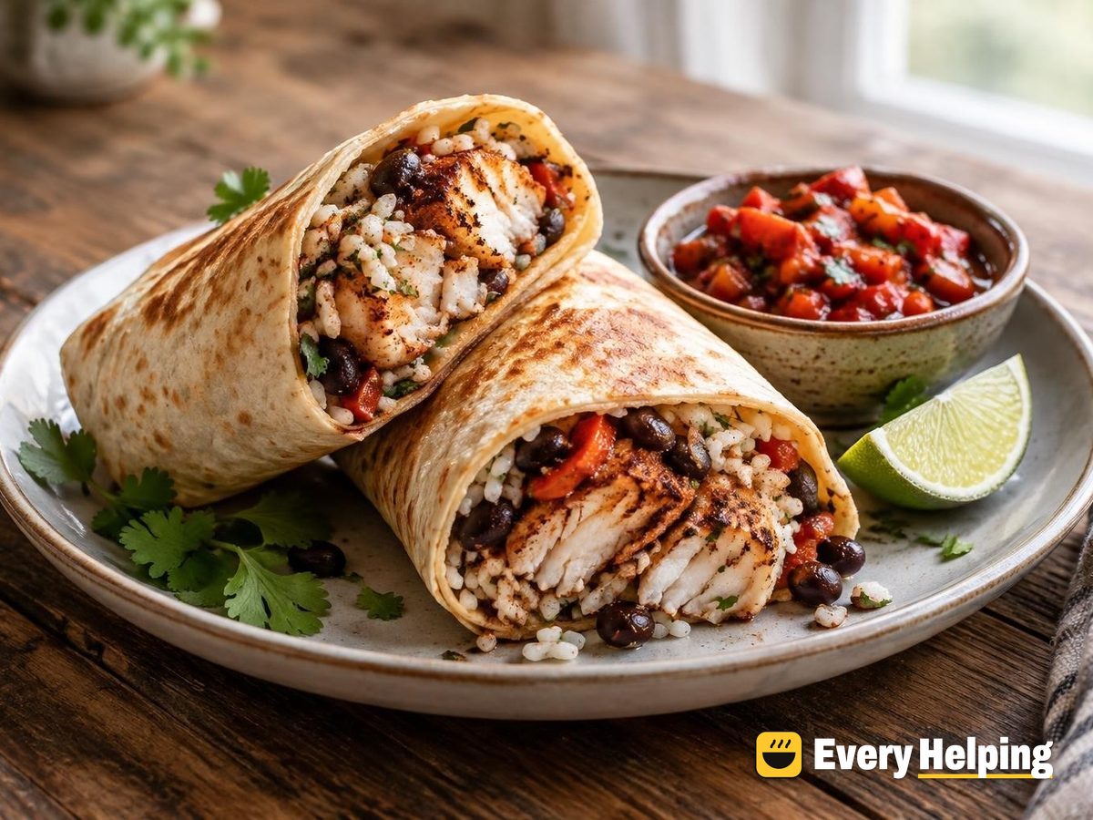 Chili-Lime Cod Burritos with Roasted Pepper Salsa