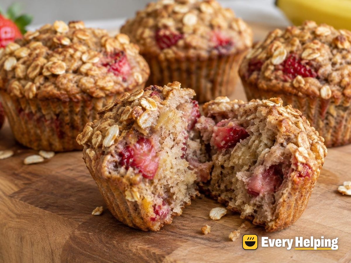 Banana Strawberry Oat Muffins with Honey