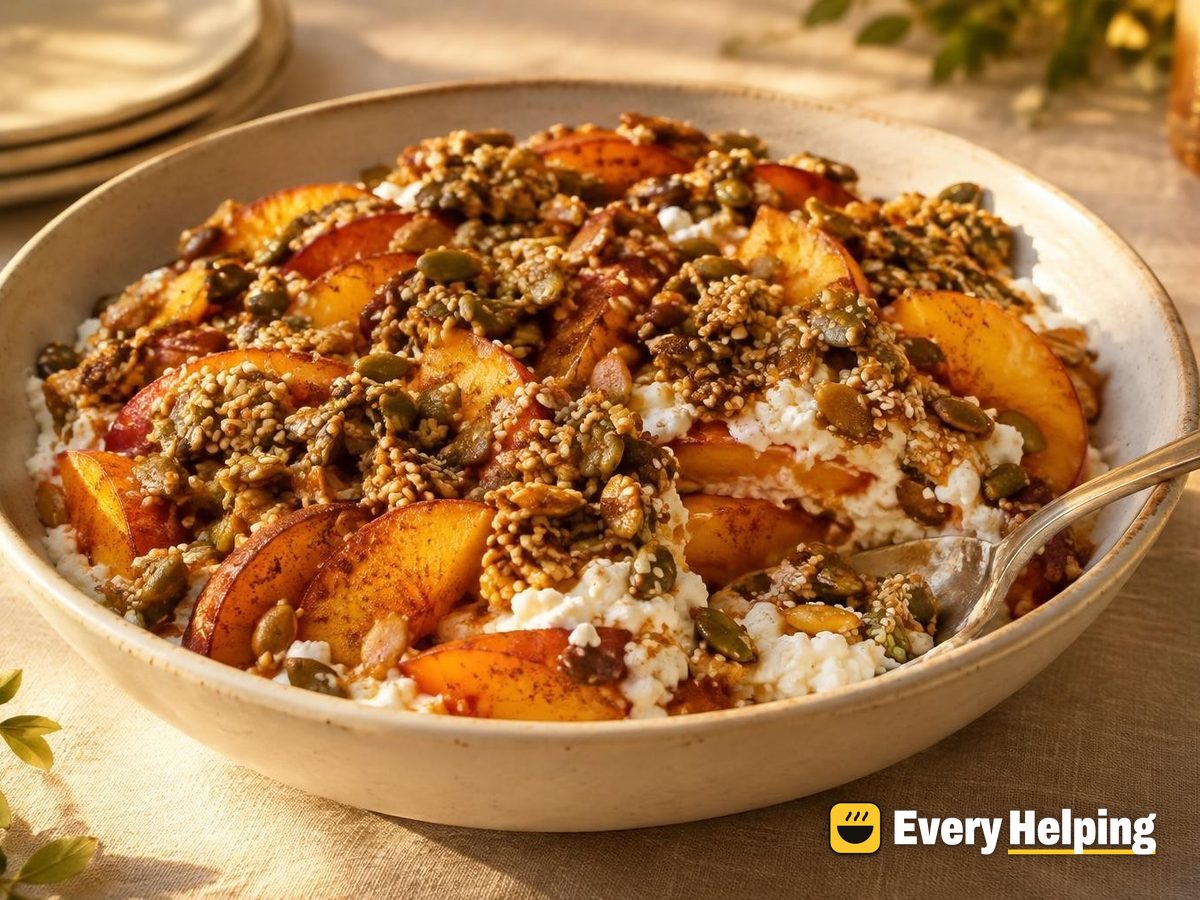 Peach Cottage Cheese Parfait with Seed Brittle