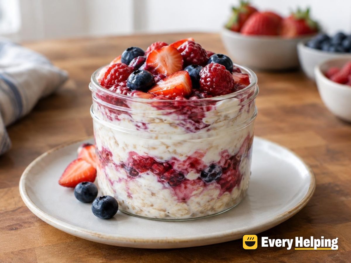 Mixed Berry Vanilla Overnight Oats with Soy Milk