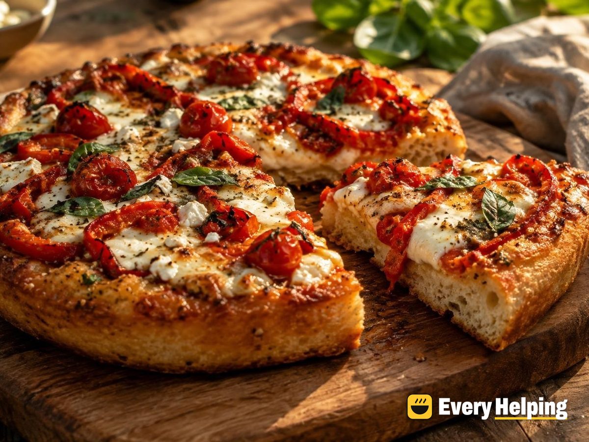 Roasted Red Pepper and Cherry Tomato Pan Pizzas