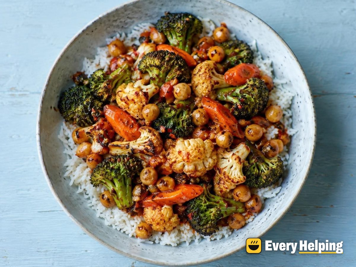 Chili Garlic Cauliflower, Broccoli and Chickpea Stir-Fry