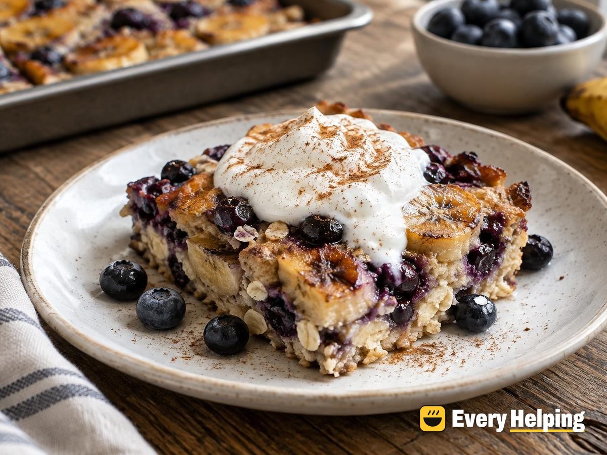 Sheet-Pan Banana Oat Pancakes with Blueberries