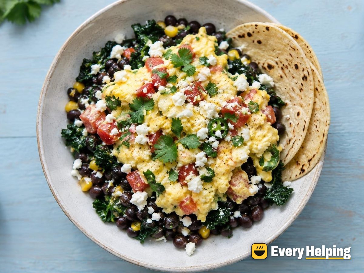 Cilantro-Jalapeño Egg Scramble with Black Bean Greens