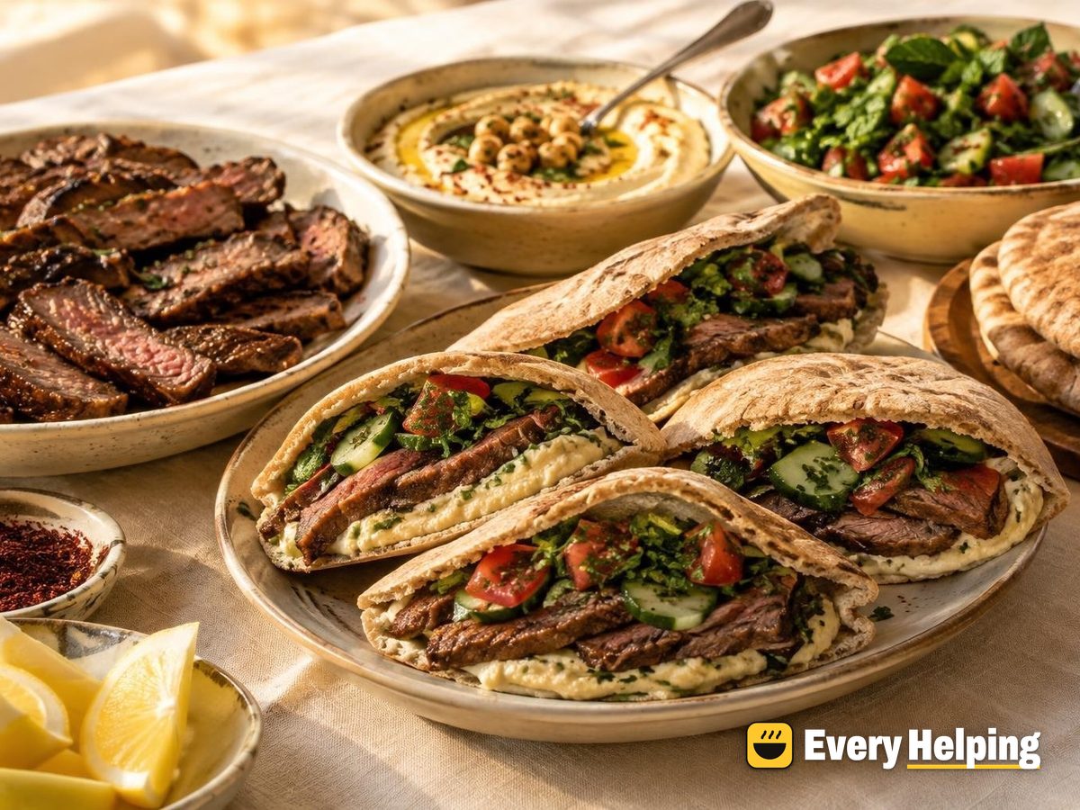 Sumac-Style Steak Pitas with Lemon Hummus