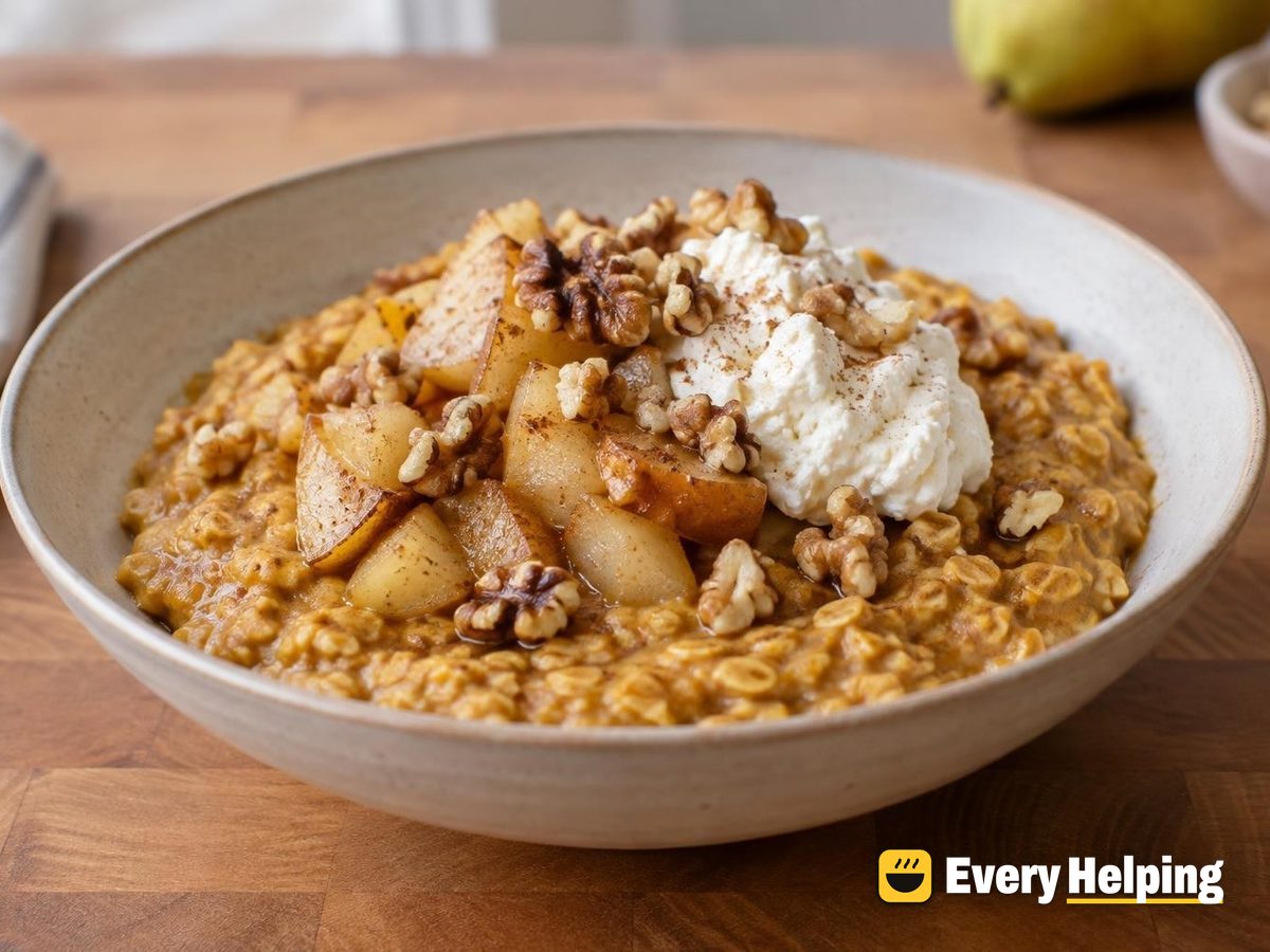 Pumpkin Pie Oatmeal with Pear and Ricotta