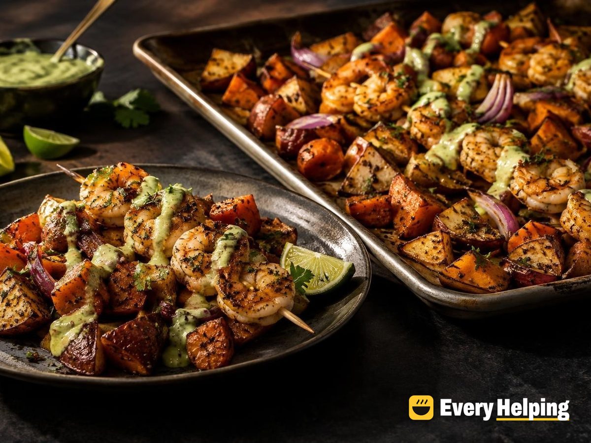 Lemon Pepper Shrimp Skewers with Roasted Roots