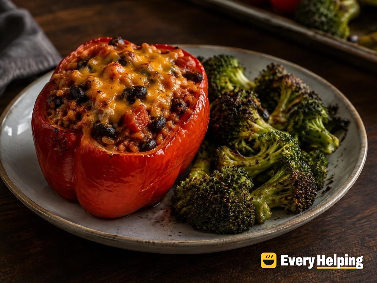Smoky Paprika Stuffed Peppers with Roasted Broccoli