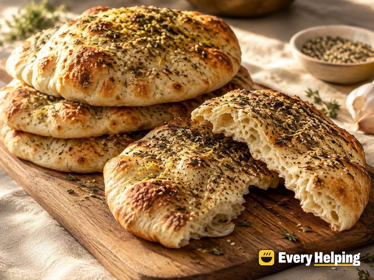 Puffy Oven Garlic Pita with Za'atar-Style Herbs