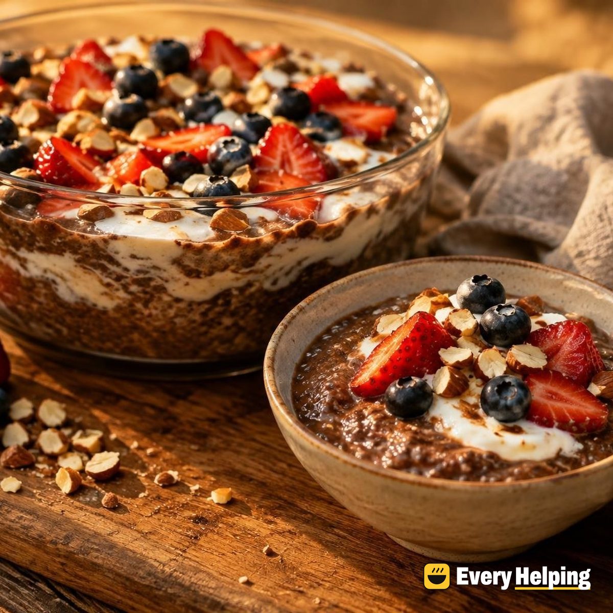 Mocha Almond Chia Pudding with Strawberries