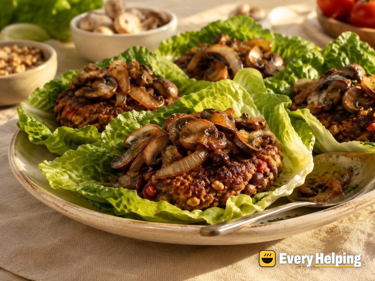 Smoky Pinto-Walnut Burgers in Lettuce Cups