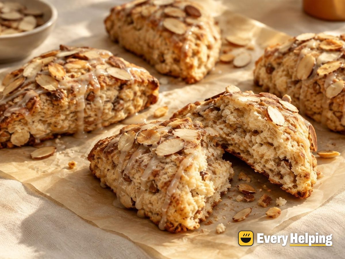 Toasted Almond Cinnamon Scones with Almond Glaze