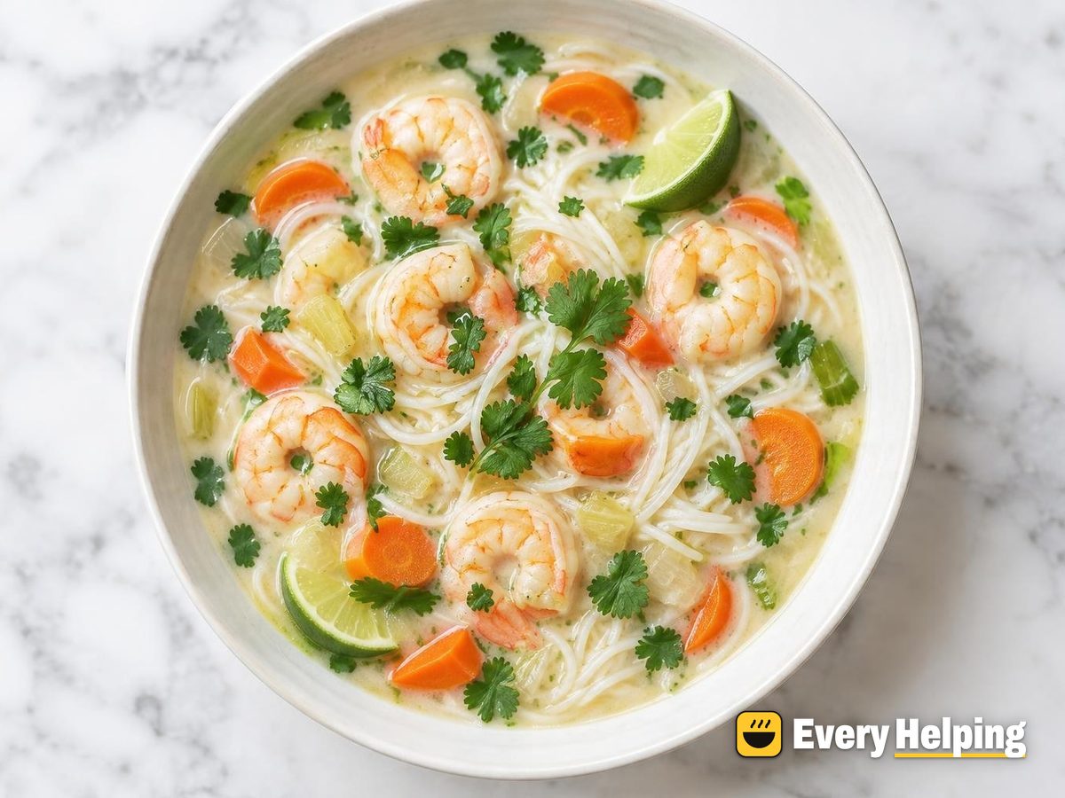 Ginger-Lime Coconut Shrimp Soup with Rice Noodles