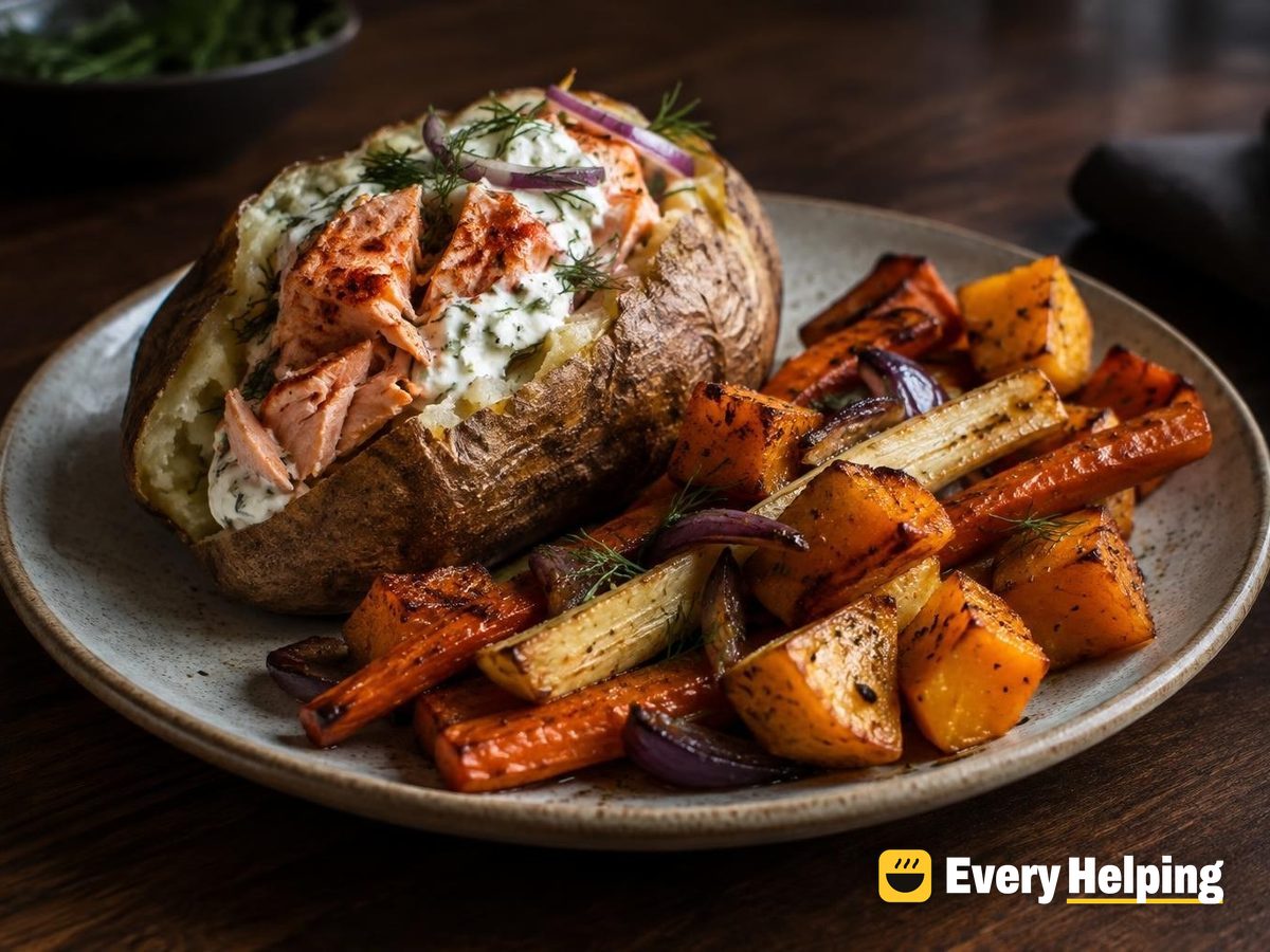 Smoky Salmon-Stuffed Potatoes with Roasted Roots