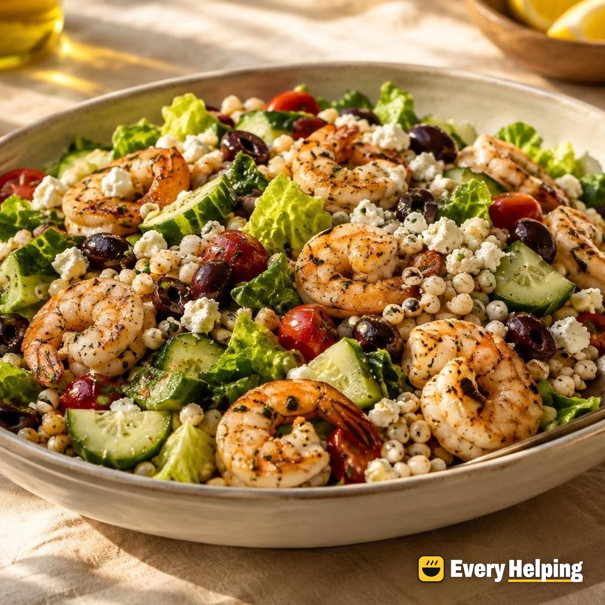 Garlic-Oregano Shrimp Farro-Style Barley Salad