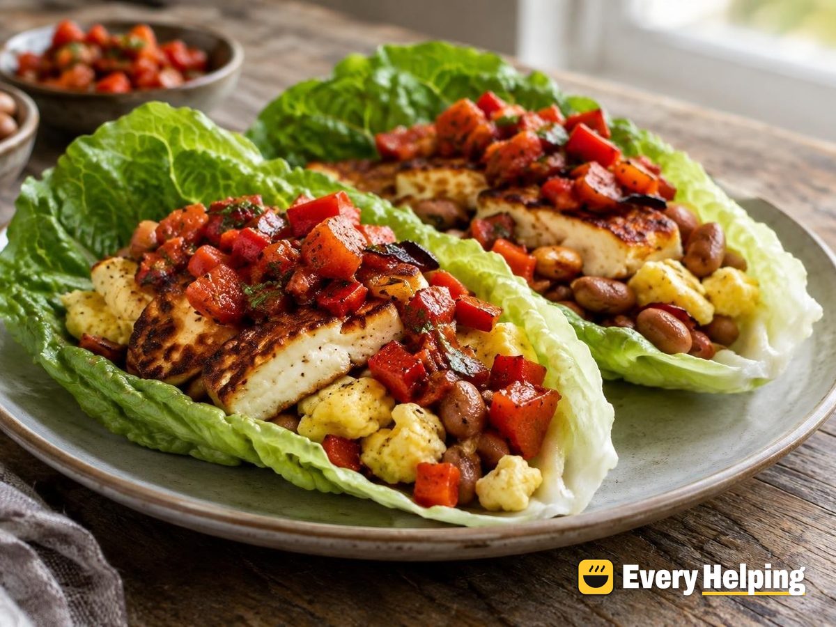 Seared Queso Fresco and Egg Lettuce Wraps