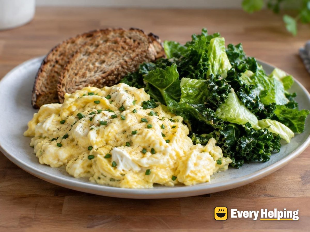 Creamy Soft Scrambled Eggs with Lemony Greens