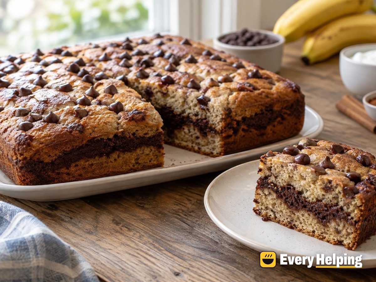 Banana Sheet Cake with Cocoa Ribbon