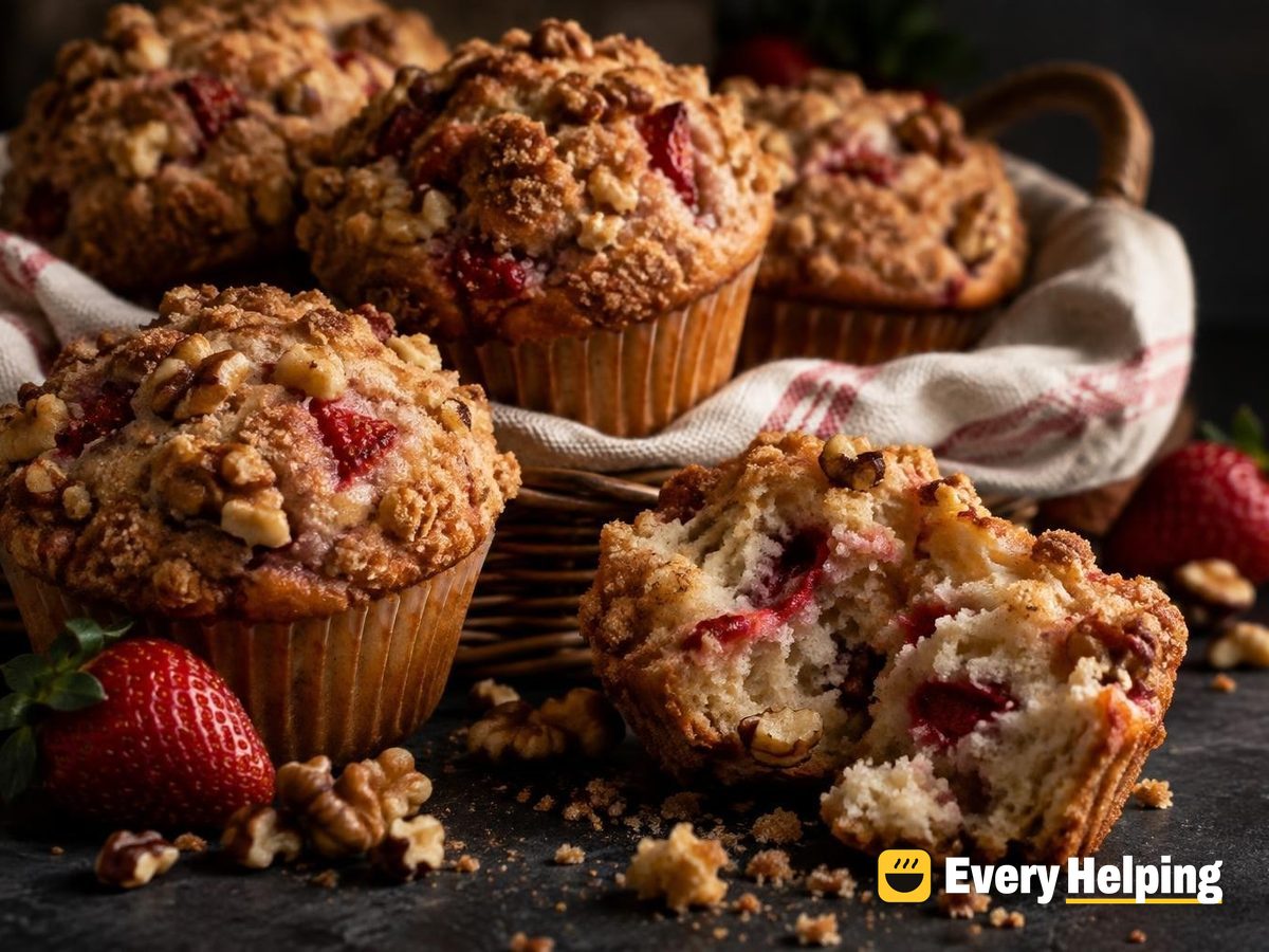Strawberry Walnut Muffins with Cinnamon Crumb