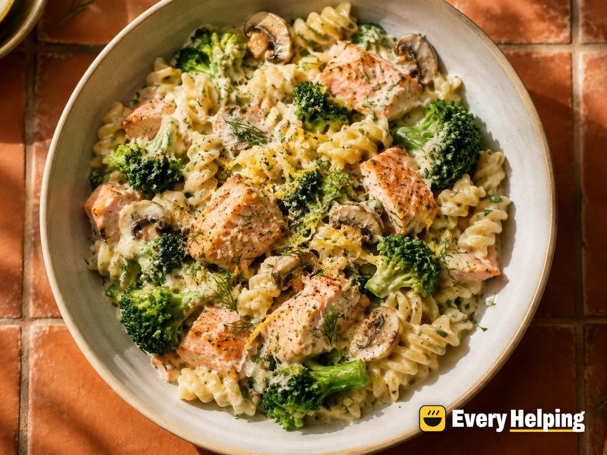 Lemon-Dill Salmon Fusilli with Mushroom Cream