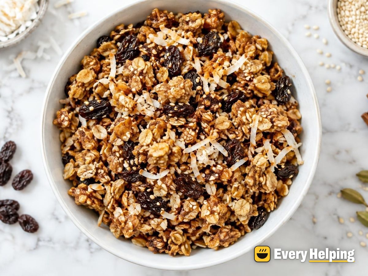Skillet Coconut Cardamom Cinnamon Raisin Granola