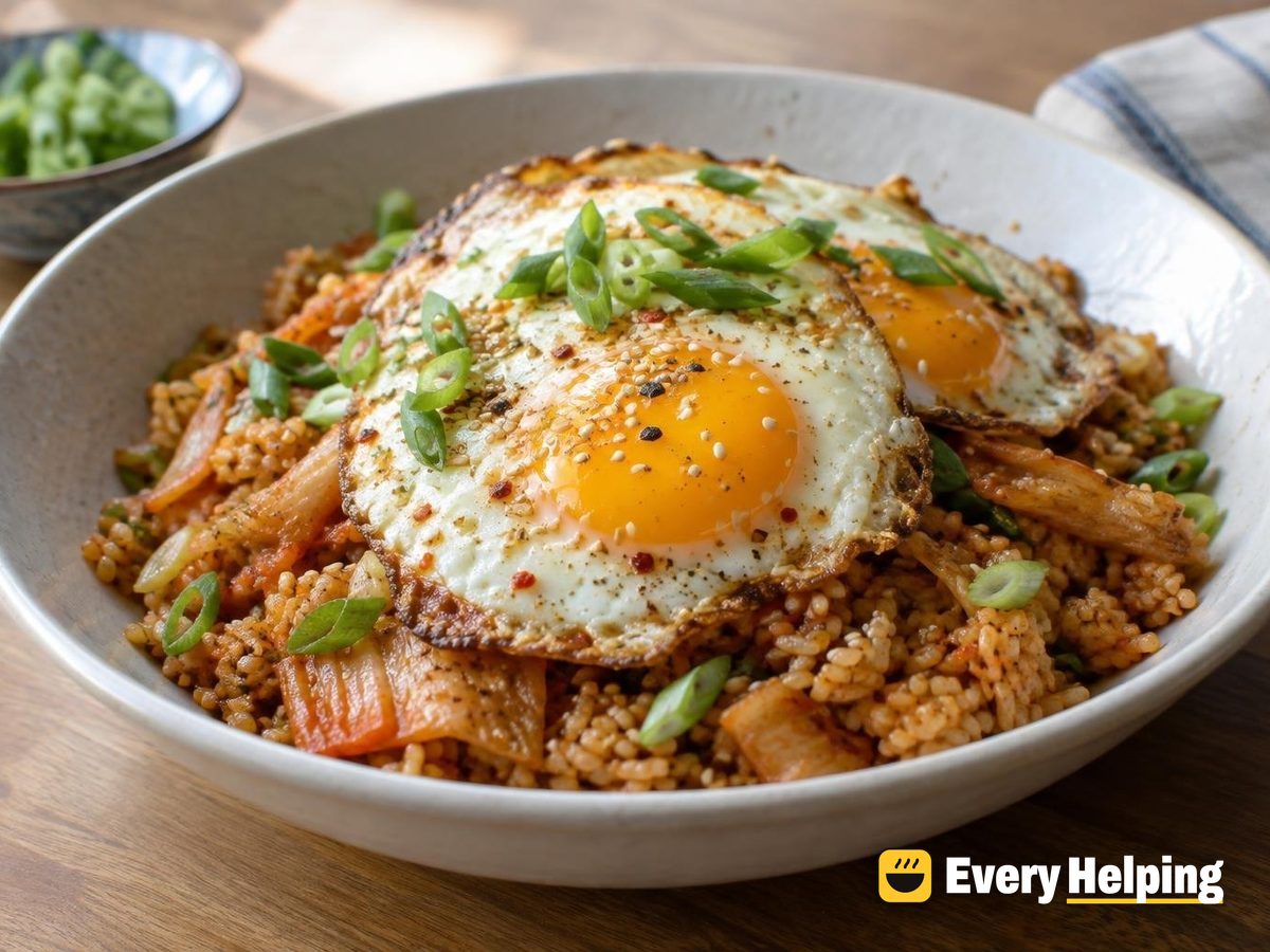 Kimchi Fried Brown Rice with Fried Eggs
