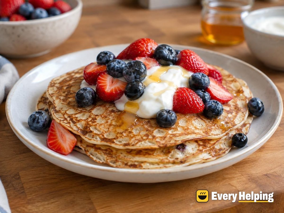 Thin Cinnamon Kefir Pancakes with Berries