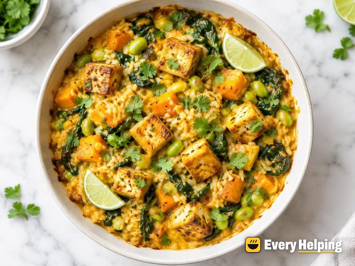 Coconut Curry Tofu and Butternut Rice Bake