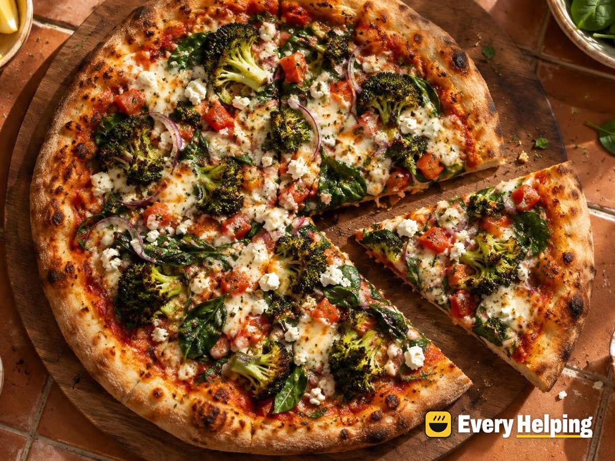 NY Feta Pizzas with Roasted Broccoli and Spinach