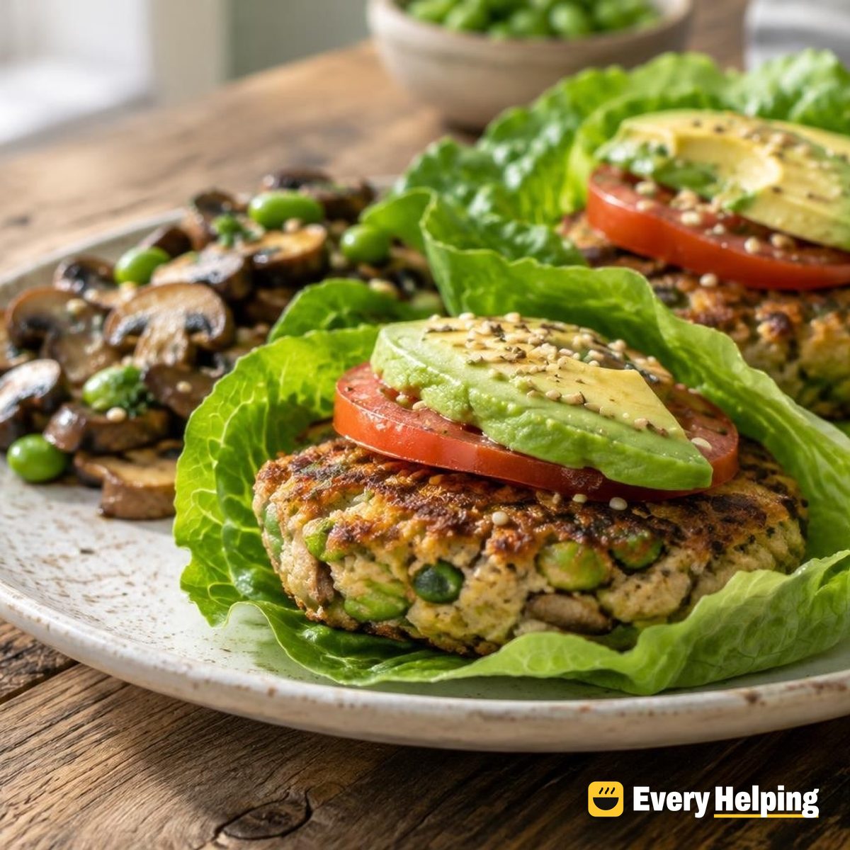 Sesame Ginger Tofu Edamame Burgers in Lettuce
