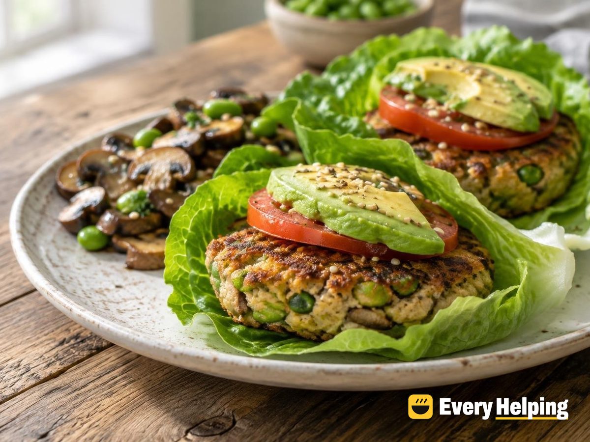 Sesame Ginger Tofu Edamame Burgers in Lettuce