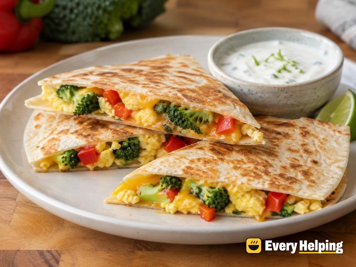 Egg, Pepper and Broccoli Breakfast Quesadillas