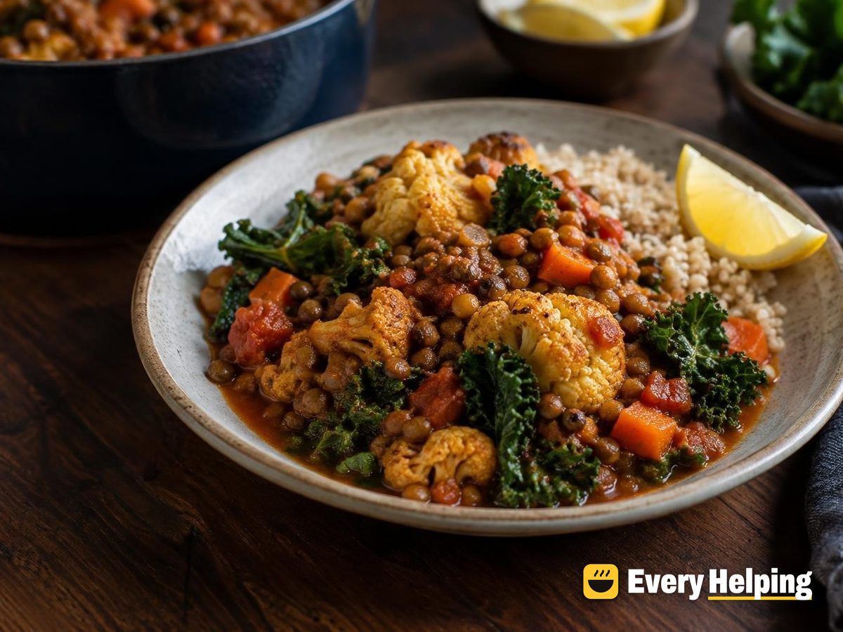 Brown Lentil Cauliflower Curry with Kale