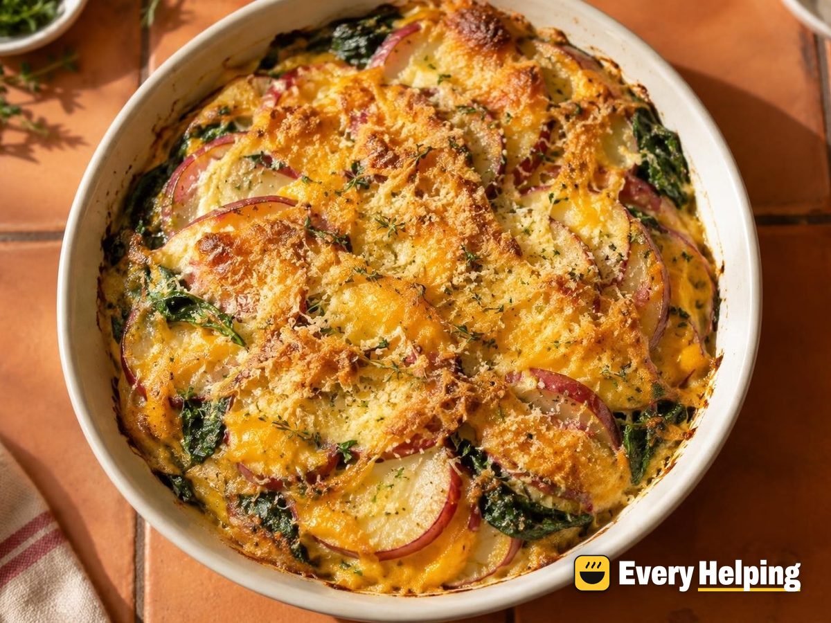 Cheddar Chive Red Potato Breakfast Gratin
