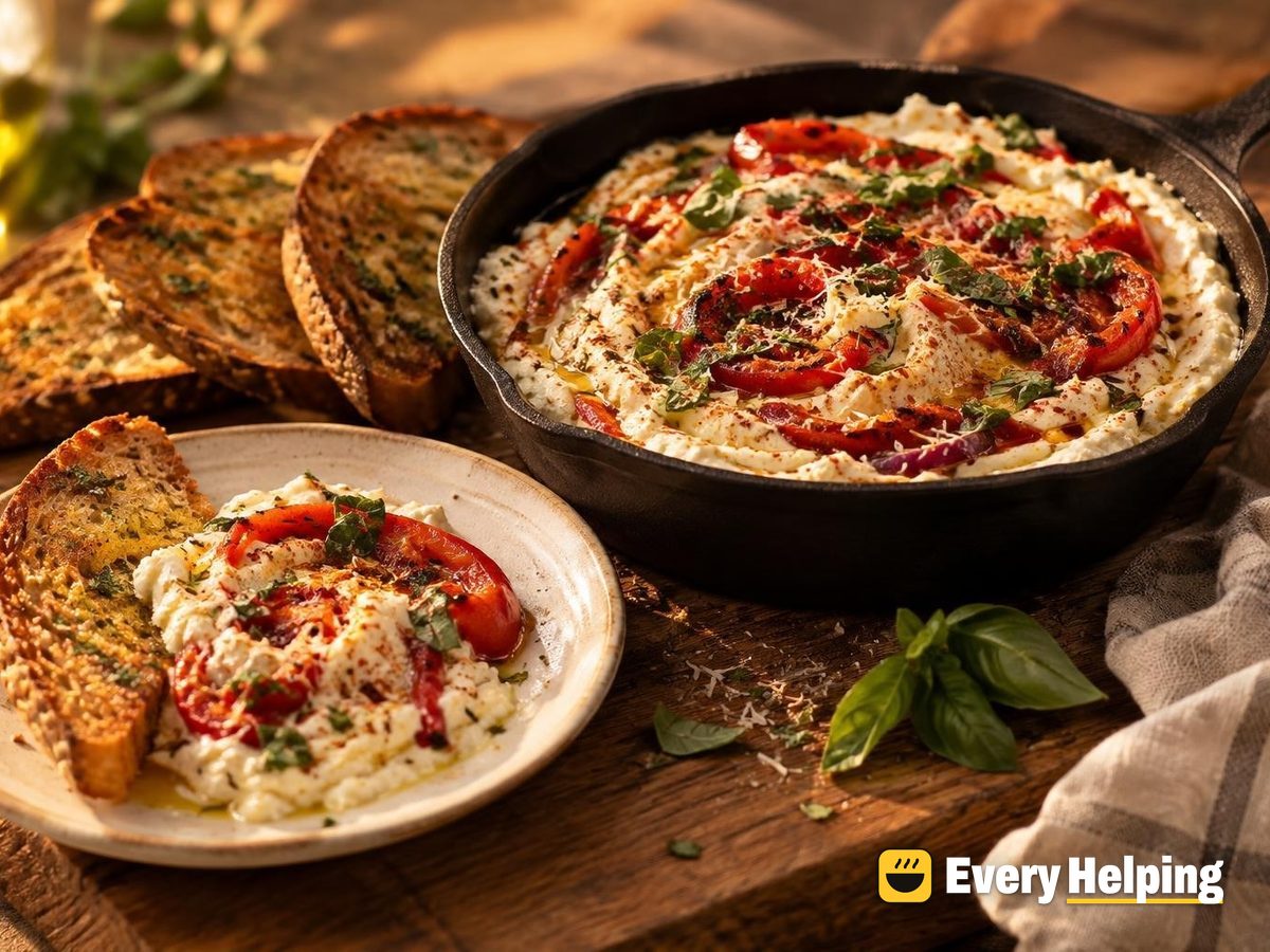 Roasted Pepper Ricotta Dip with Herbed Toast