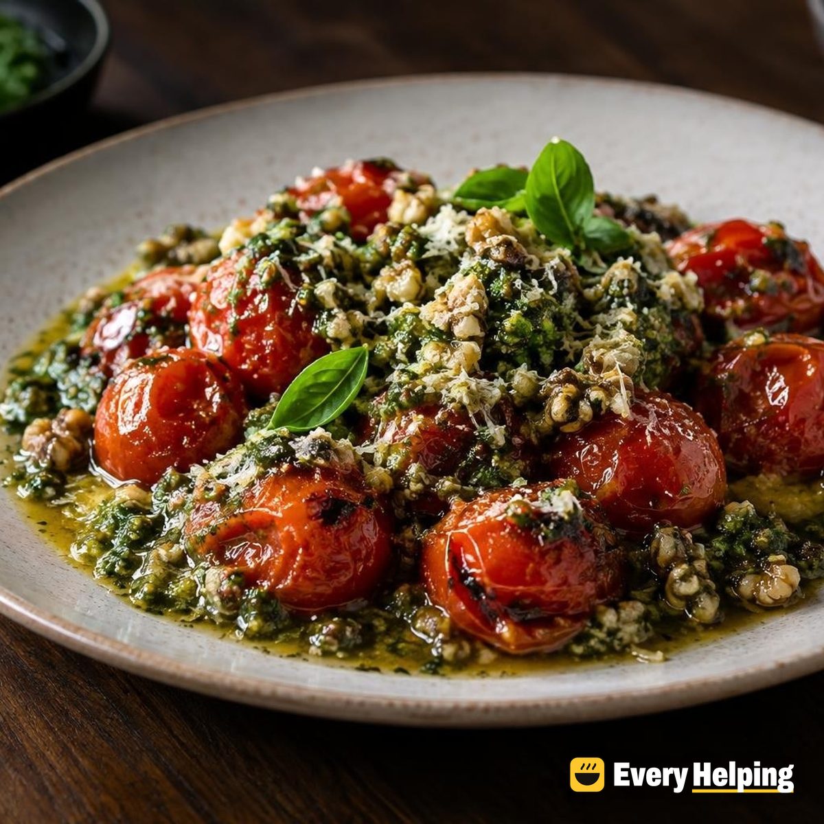 Walnut Basil Pesto with Blistered Tomatoes