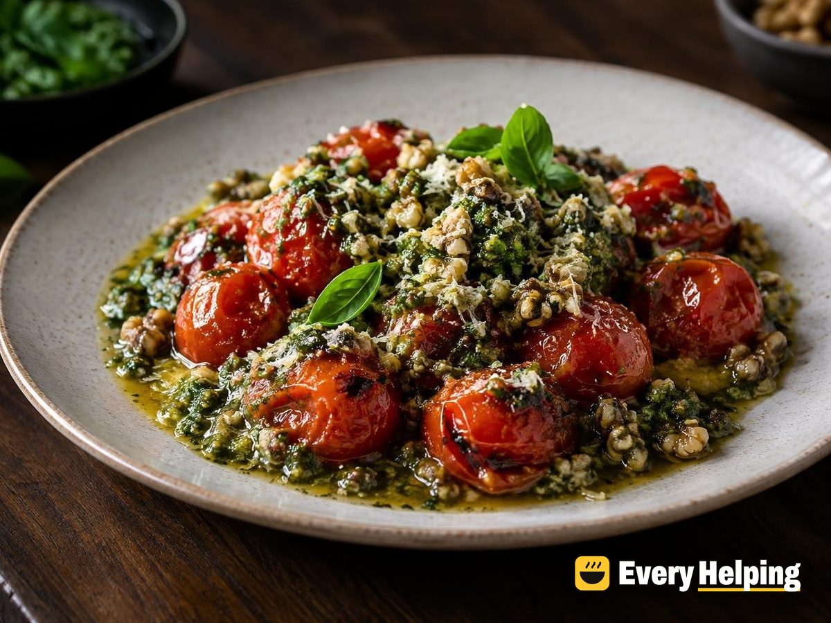 Walnut Basil Pesto with Blistered Tomatoes