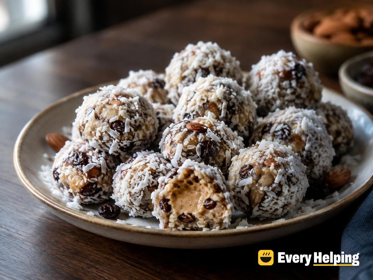 Vanilla Almond Raisin Coconut Snowball Bites