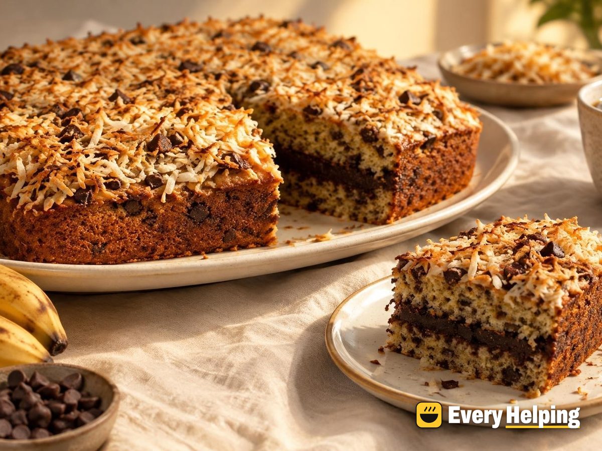 Banana Coconut Sheet Cake with Mocha Filling