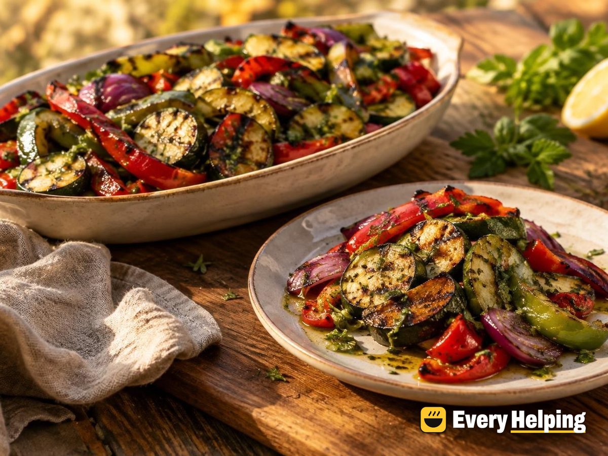 Grilled Zucchini and Peppers with Garlic-Herb Drizzle