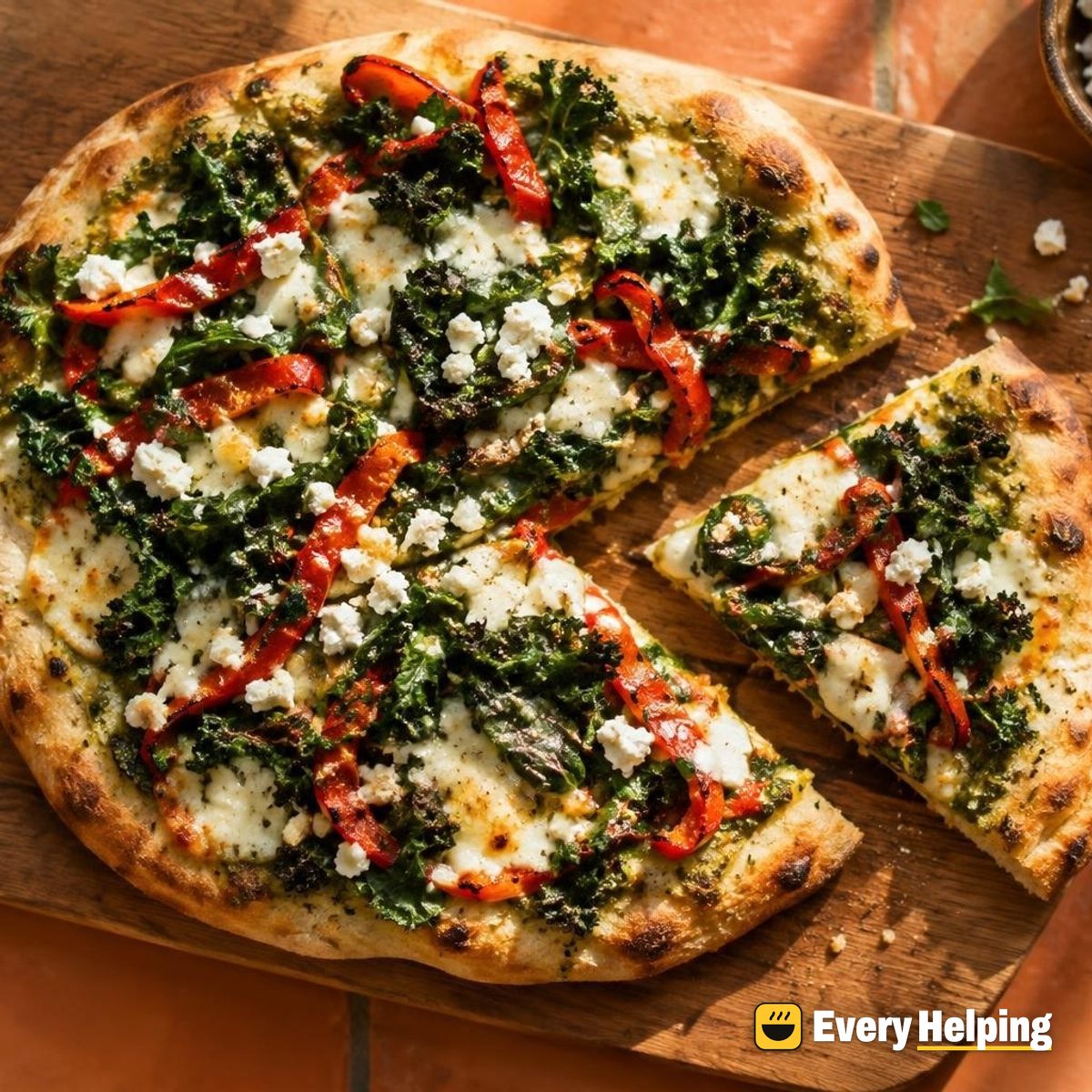 Skillet Kale and Red Pepper Flatbread Pizzas