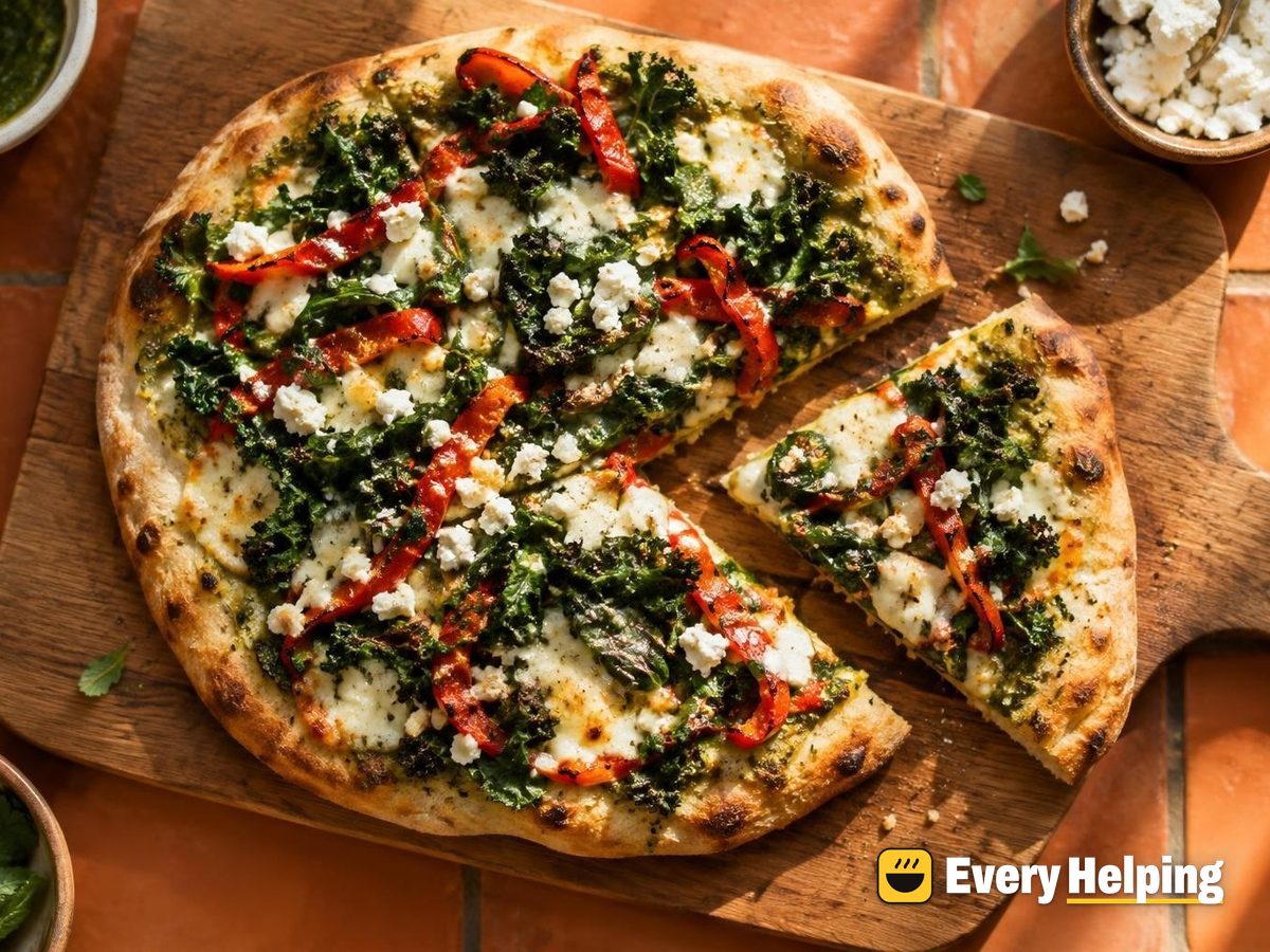 Skillet Kale and Red Pepper Flatbread Pizzas
